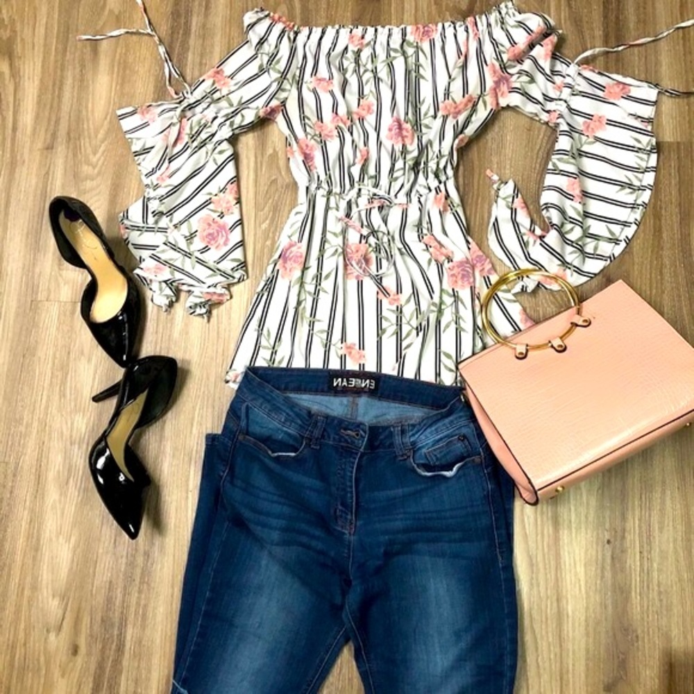 White striped floral top